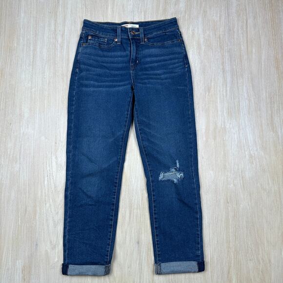 Levi's Blue Mid Rise Boyfriend Distressed Rolled Ankle Casual Denim Jeans 4 - Picture 1 of 15